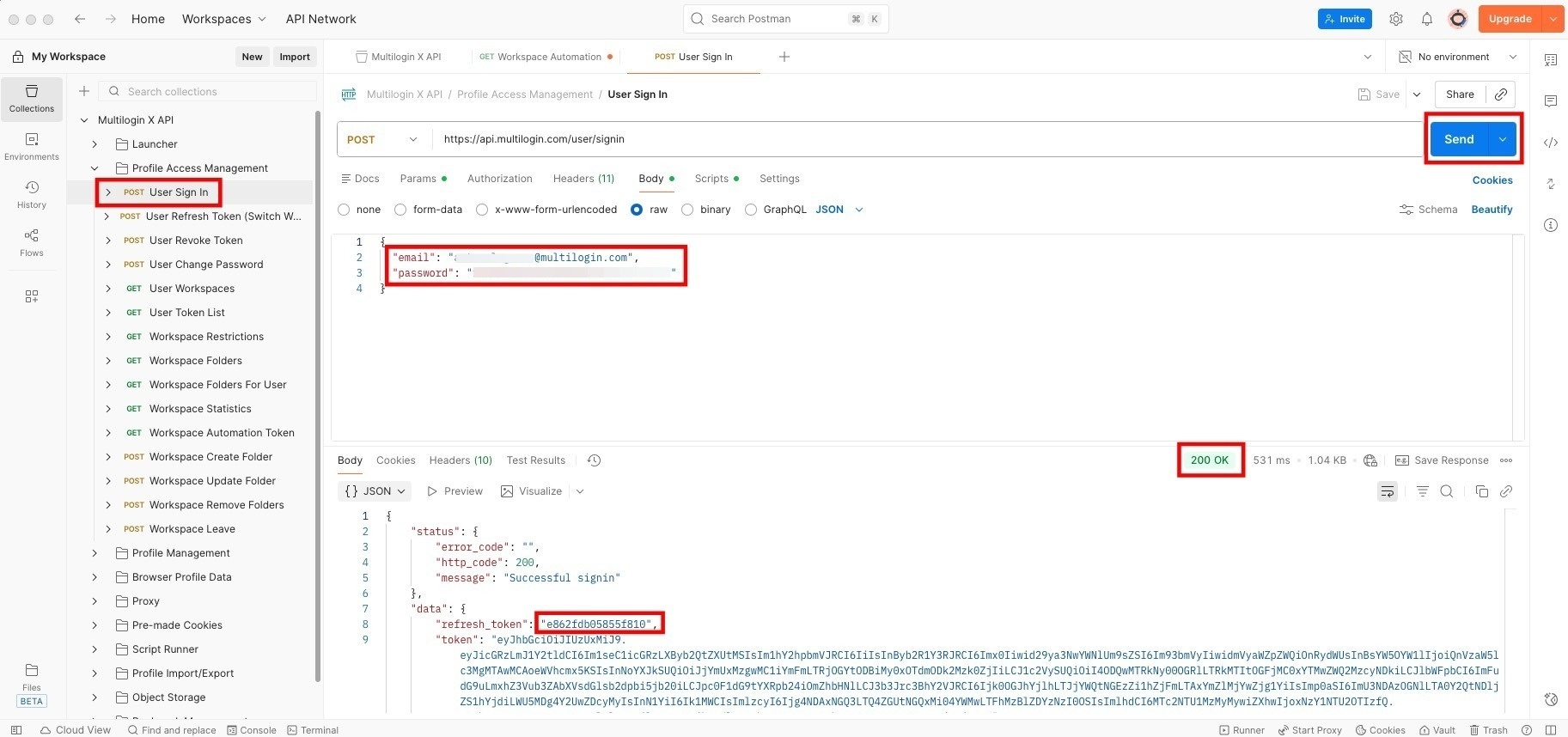 How to generate Multilogin automation tokens with Postman reference visual 1