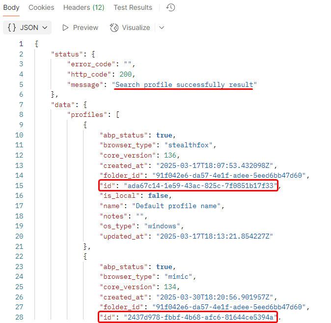 How to get Multilogin element IDs with Postman reference visual 4
