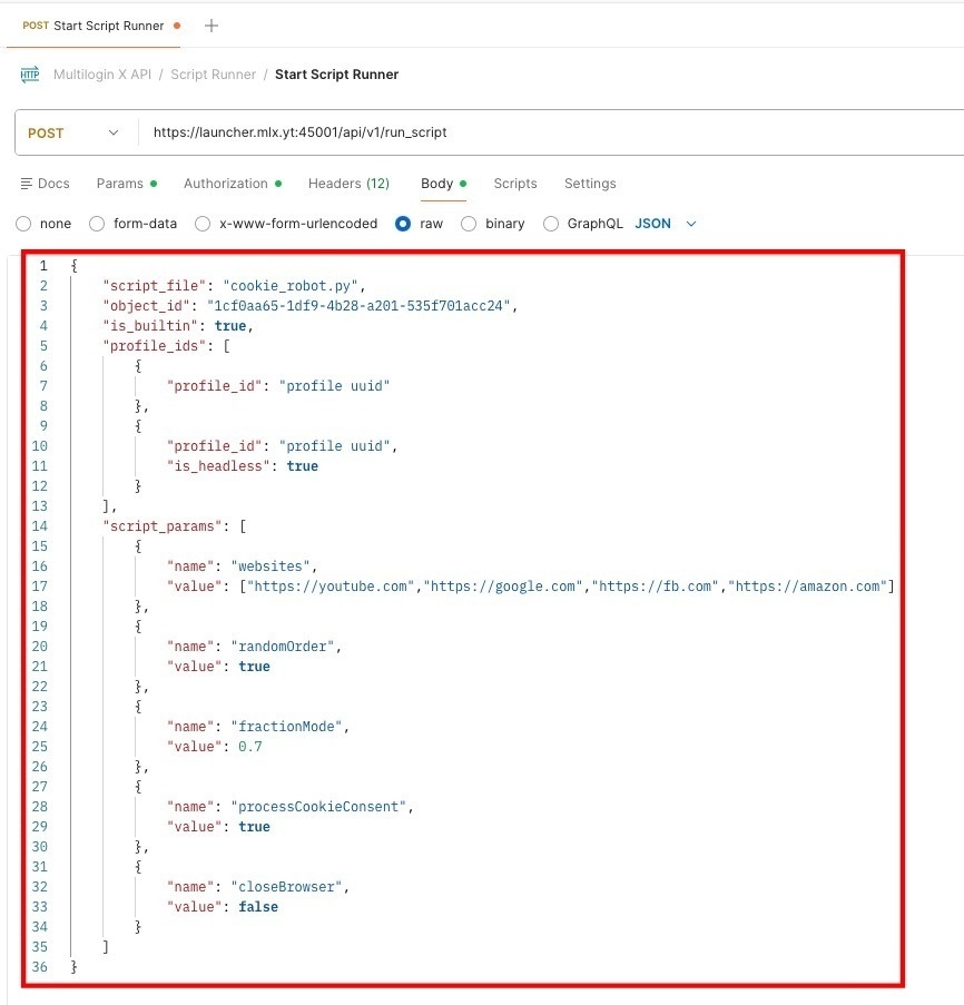 How to run CookieRobot using Script runner in Postman reference visual 1